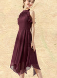 Giselle A-line Scoop Tea-Length Chiffon Cocktail Dress With Cascading Ruffles UKP0021381