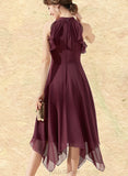 Giselle A-line Scoop Tea-Length Chiffon Cocktail Dress With Cascading Ruffles UKP0021381