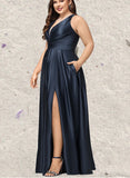 Tessa A-line V-Neck Floor-Length Prom Dresses UKP0021382