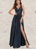 Tessa A-line V-Neck Floor-Length Prom Dresses UKP0021382