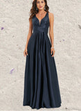 Tessa A-line V-Neck Floor-Length Prom Dresses UKP0021382