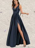 Tessa A-line V-Neck Floor-Length Prom Dresses UKP0021382