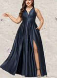 Tessa A-line V-Neck Floor-Length Prom Dresses UKP0021382