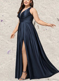 Tessa A-line V-Neck Floor-Length Prom Dresses UKP0021382