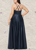 Tessa A-line V-Neck Floor-Length Prom Dresses UKP0021382