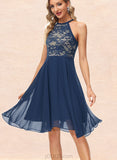 Yaritza A-line Scoop Chiffon Lace Cocktail Dress UKP0021389