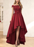 Sidney Ball-Gown/Princess Off the Shoulder Asymmetrical Satin Prom Dresses With Beading Bow Sequins UKP0021392