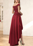 Sidney Ball-Gown/Princess Off the Shoulder Asymmetrical Satin Prom Dresses With Beading Bow Sequins UKP0021392