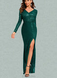 Rayne Sheath/Column V-Neck Floor-Length Sequin Prom Dresses With Sequins UKP0021393