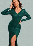 Rayne Sheath/Column V-Neck Floor-Length Sequin Prom Dresses With Sequins UKP0021393