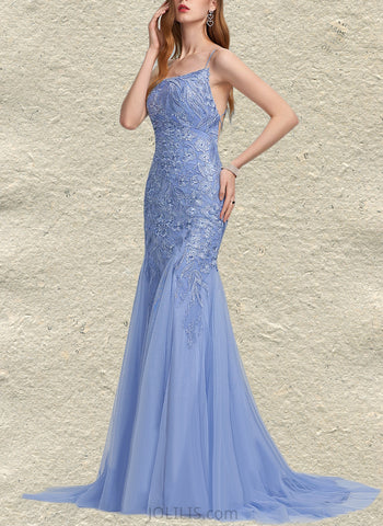 Alejandra Trumpet/Mermaid Square Sweep Train Lace Tulle Prom Dresses With Sequins UKP0021397