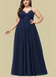 Novia A-line V-Neck Floor-Length Tulle Prom Dresses With Rhinestone UKP0021398