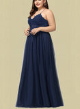 Novia A-line V-Neck Floor-Length Tulle Prom Dresses With Rhinestone UKP0021398