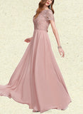 Jolie A-line Scoop Floor-Length Chiffon Lace Evening Dress UKP0021400