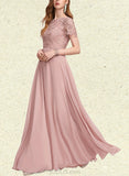 Jolie A-line Scoop Floor-Length Chiffon Lace Evening Dress UKP0021400