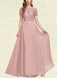 Jolie A-line Scoop Floor-Length Chiffon Lace Evening Dress UKP0021400