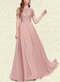 Jolie A-line Scoop Floor-Length Chiffon Lace Evening Dress UKP0021400