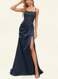 Leticia Trumpet/Mermaid Scoop Sweep Train Lace Satin Prom Dresses With Sequins UKP0021404