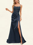 Leticia Trumpet/Mermaid Scoop Sweep Train Lace Satin Prom Dresses With Sequins UKP0021404