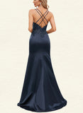 Leticia Trumpet/Mermaid Scoop Sweep Train Lace Satin Prom Dresses With Sequins UKP0021404