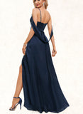 Emery Sheath/Column V-Neck Floor-Length Silky Satin Prom Dresses UKP0021417