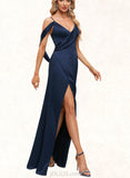 Emery Sheath/Column V-Neck Floor-Length Silky Satin Prom Dresses UKP0021417