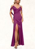 Emery Sheath/Column V-Neck Floor-Length Silky Satin Prom Dresses UKP0021417