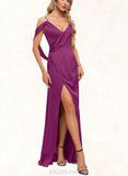 Emery Sheath/Column V-Neck Floor-Length Silky Satin Prom Dresses UKP0021417