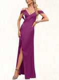 Emery Sheath/Column V-Neck Floor-Length Silky Satin Prom Dresses UKP0021417