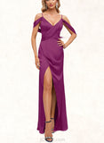 Emery Sheath/Column V-Neck Floor-Length Silky Satin Prom Dresses UKP0021417