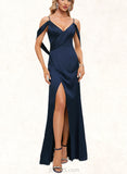 Emery Sheath/Column V-Neck Floor-Length Silky Satin Prom Dresses UKP0021417