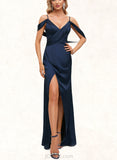 Emery Sheath/Column V-Neck Floor-Length Silky Satin Prom Dresses UKP0021417