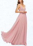 Joy A-line V-Neck Floor-Length Chiffon Lace Evening Dress UKP0021425