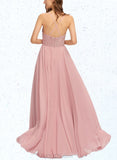 Joy A-line V-Neck Floor-Length Chiffon Lace Evening Dress UKP0021425