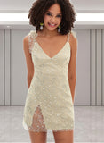 Jean Sheath/Column V-Neck Short/Mini Sequin Homecoming Dress With Sequins UKP0021444