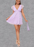 Aileen A-line V-Neck Short/Mini Tulle Homecoming Dress With Cascading Ruffles UKP0021463