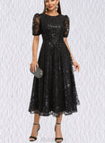 Jaqueline A-line Scoop Tea-Length Lace Sequin Cocktail Dress UKP0021472