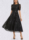 Jaqueline A-line Scoop Tea-Length Lace Sequin Cocktail Dress UKP0021472