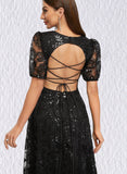 Jaqueline A-line Scoop Tea-Length Lace Sequin Cocktail Dress UKP0021472