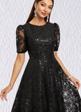 Jaqueline A-line Scoop Tea-Length Lace Sequin Cocktail Dress UKP0021472