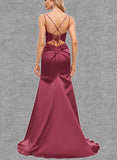 Aryanna Trumpet/Mermaid Scoop Sweep Train Satin Prom Dresses With Sequins UKP0021473