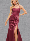 Aryanna Trumpet/Mermaid Scoop Sweep Train Satin Prom Dresses With Sequins UKP0021473