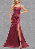 Aryanna Trumpet/Mermaid Scoop Sweep Train Satin Prom Dresses With Sequins UKP0021473