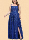 Caylee A-line Scoop Floor-Length Lace Tulle Prom Dresses With Sequins UKP0021475