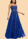 Caylee A-line Scoop Floor-Length Lace Tulle Prom Dresses With Sequins UKP0021475