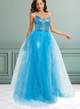 Aubree Ball-Gown/Princess V-Neck Floor-Length Tulle Sequin Prom Dresses With Sequins UKP0021476