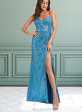 Aubree Ball-Gown/Princess V-Neck Floor-Length Tulle Sequin Prom Dresses With Sequins UKP0021476