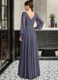 Juliana A-line V-Neck Floor-Length Chiffon Mother of the Bride Dress With Pleated Appliques Lace Sequins UKP0021652