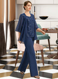 Jordyn Jumpsuit/Pantsuit Separates Scoop Floor-Length Chiffon Lace Mother of the Bride Dress With Sequins UKP0021657