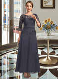 Tara A-line Scoop Illusion Ankle-Length Chiffon Lace Mother of the Bride Dress With Beading Rhinestone UKP0021659